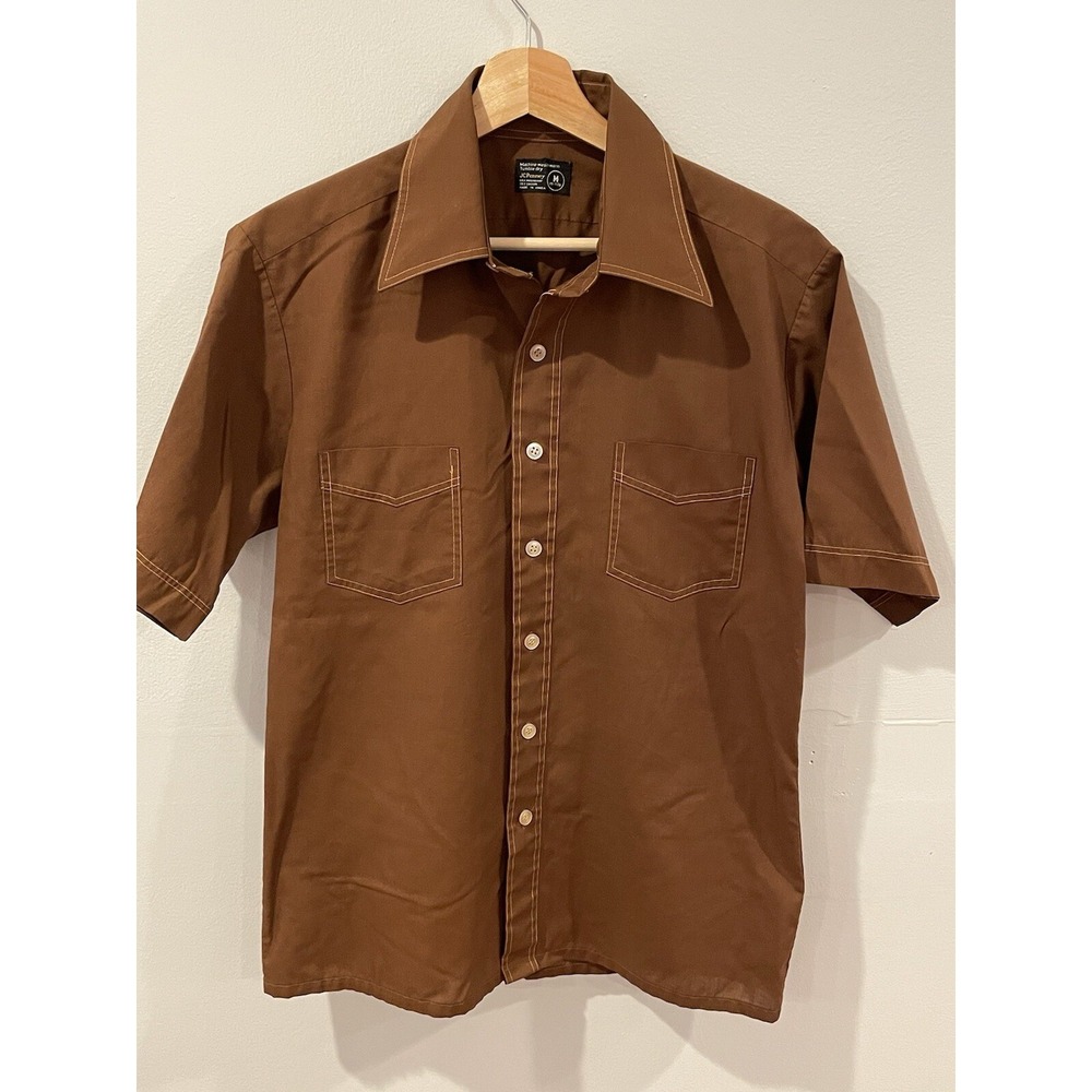 Vintage Men’s brown Short-Sleeve Casual Button-Down